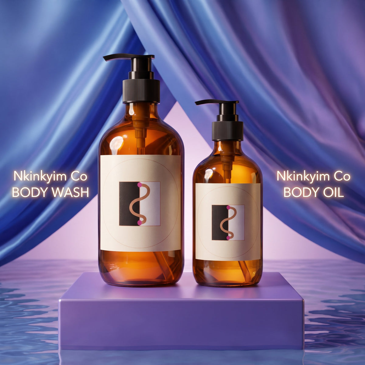 Nkinkyim Co. single-note body oil and body wash